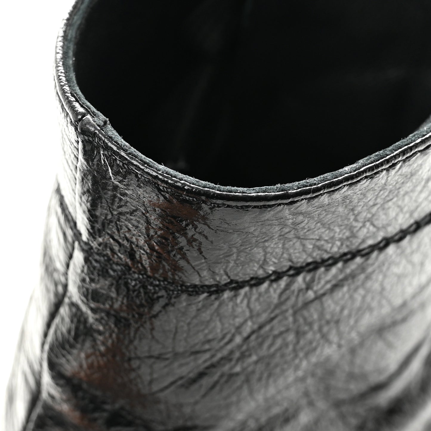 Shiny Crumpled Lambskin Lace Up Combat Boots 36 Black