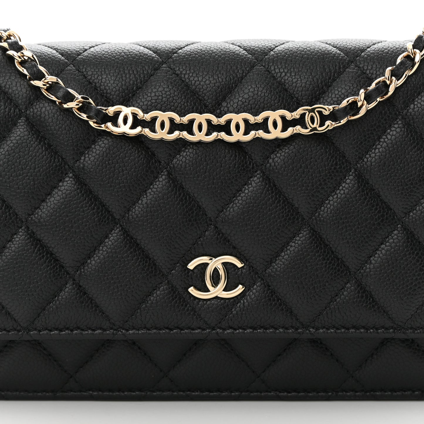 Caviar Quilted Tiny CC Wallet on Chain WOC Black