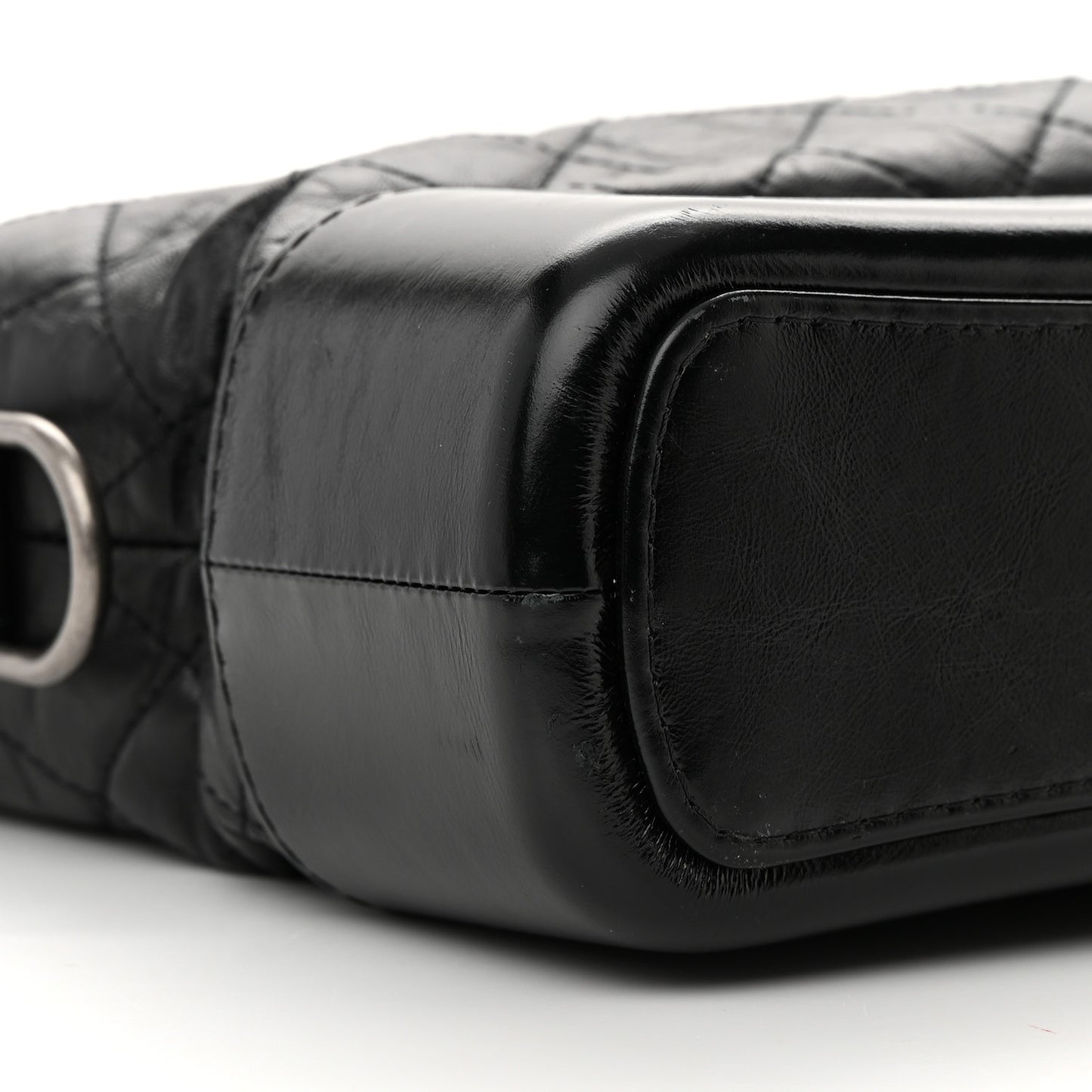 Aged Smooth Calfskin Quilted Medium Gabrielle Logo Hobo Black