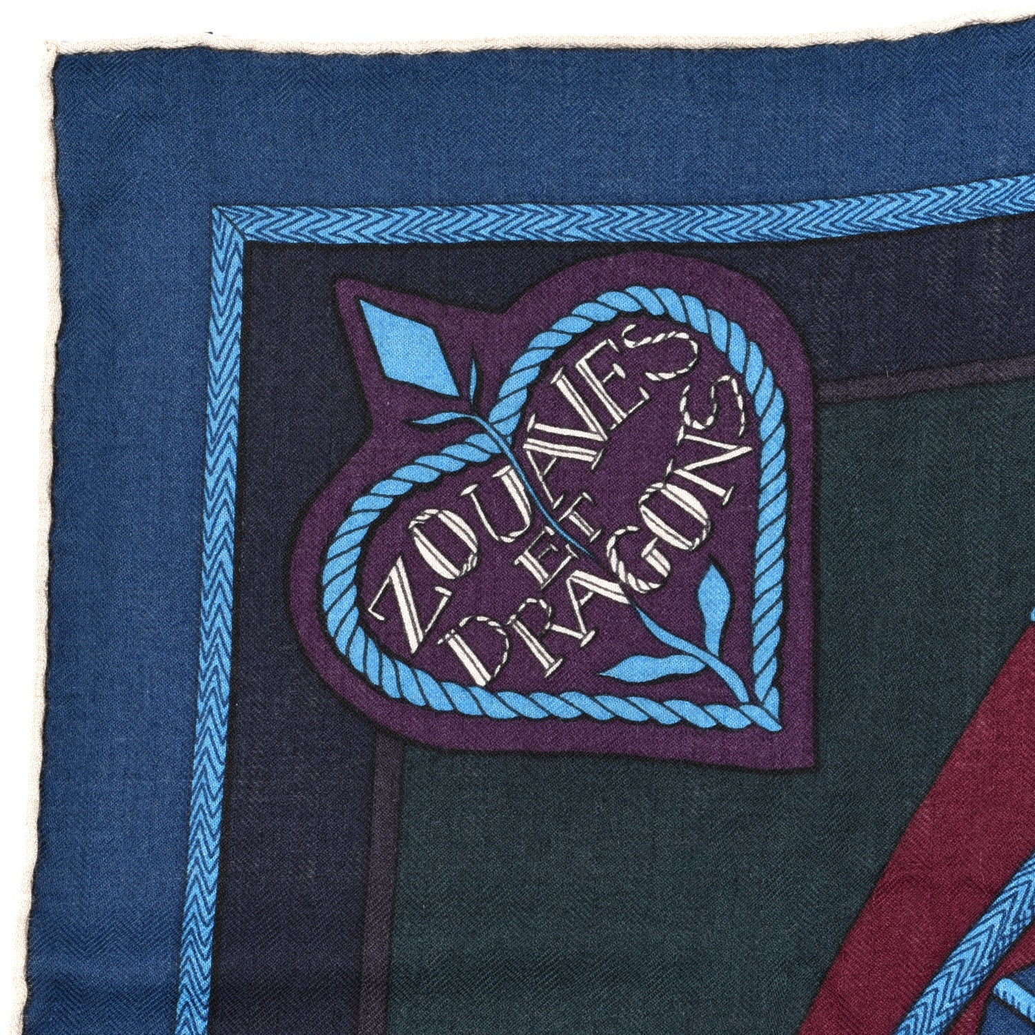 Hermes Cashmere Silk Zouaves Et Dragons Shawl 140 Marine Bordeaux Cobalt 2 of 6