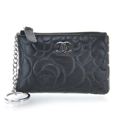Chanel Camellia Embossed Key Holder Case Black 1 of 8