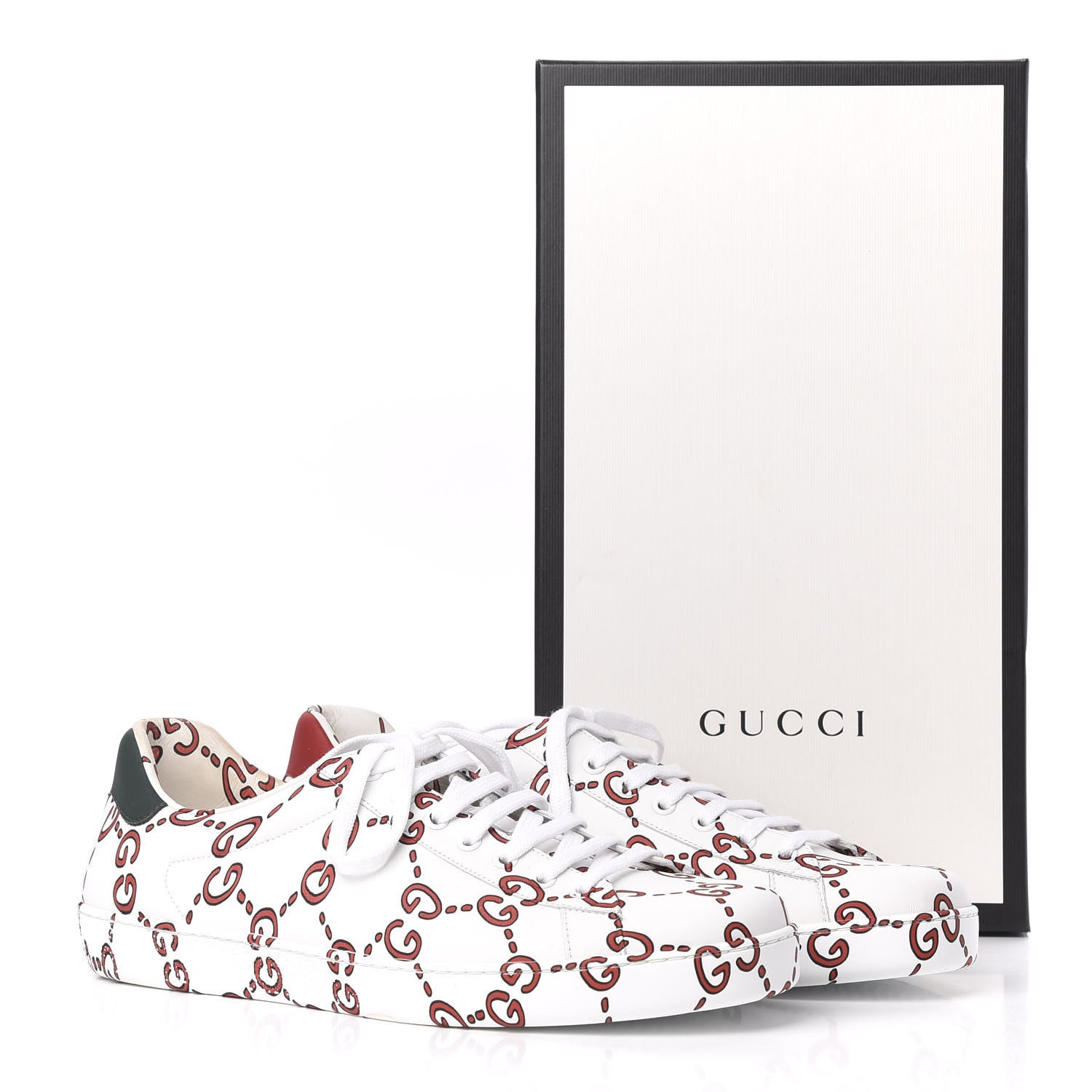 Gucci Calfskin GucciGhost Print Mens Ace Sneakers 11 White Hibiscus Red 10 of 10