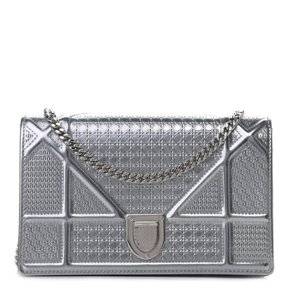 Christian Dior Metallic Micro-Cannage Diorama Wallet on Chain Pouch Argent 1 of 11
