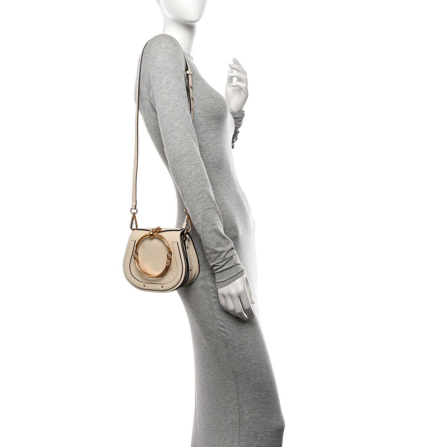 Calfskin Suede Small Nile Bracelet Bag Off White