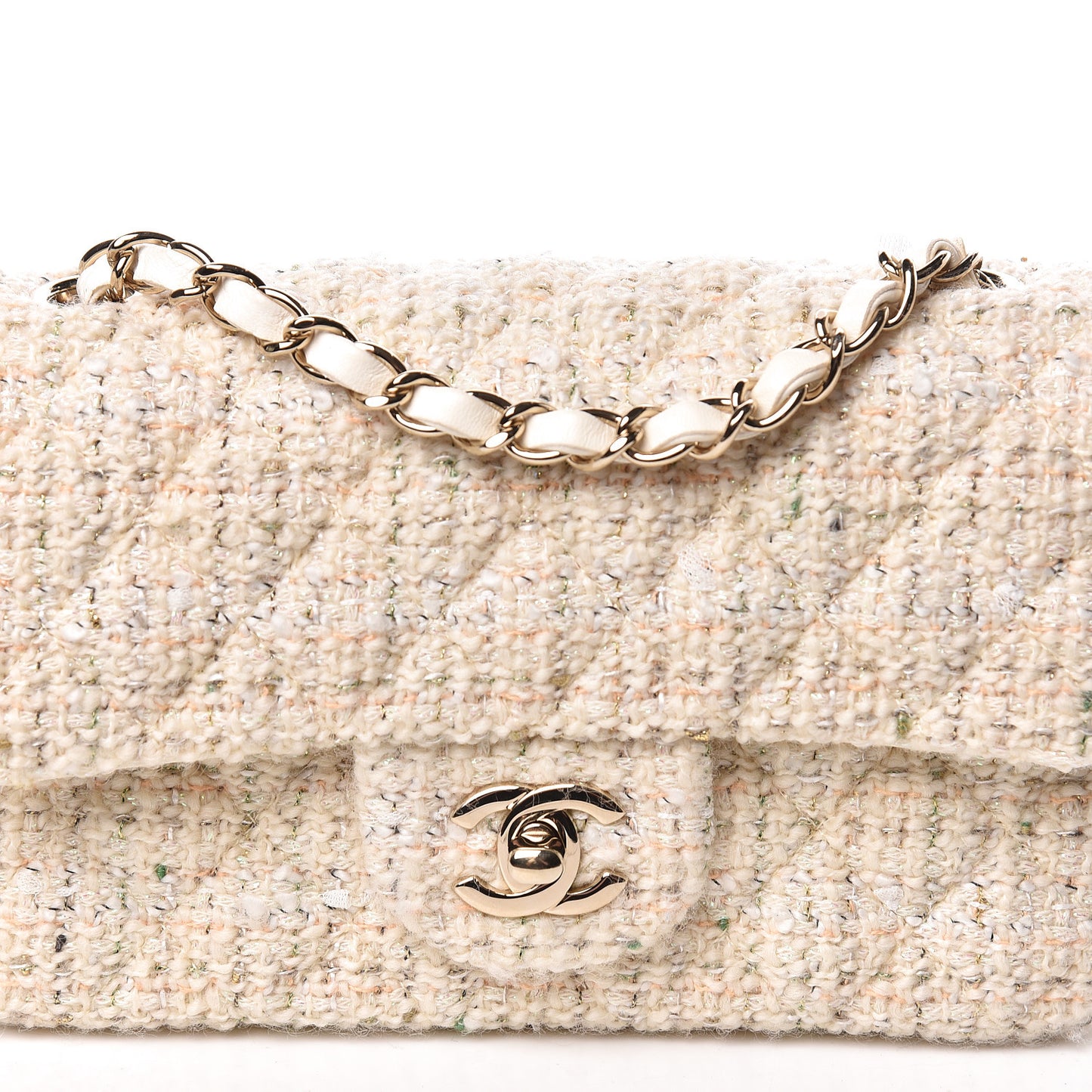 Tweed Quilted Mini Rectangular Flap Off White