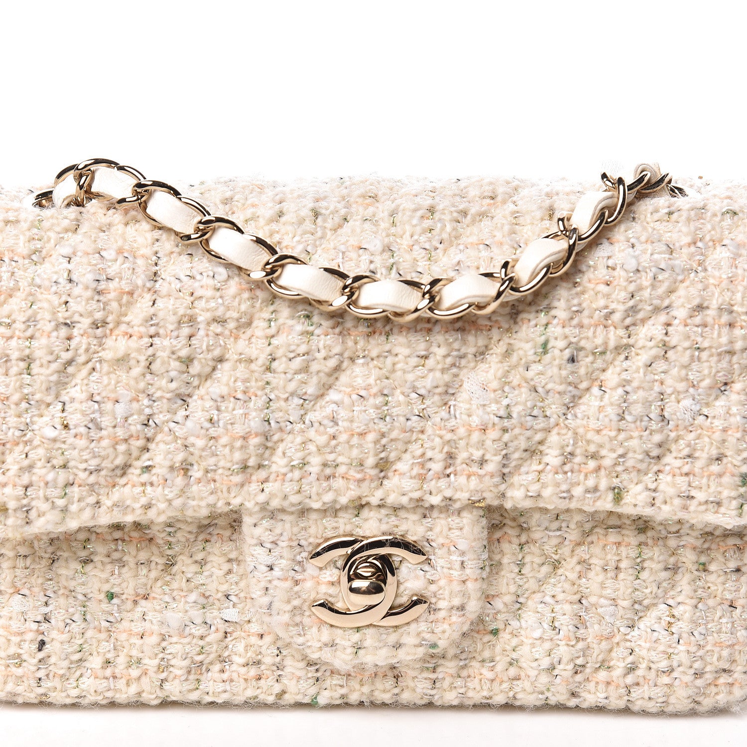 Chanel Tweed Quilted Mini Rectangular Flap Off White 13 of 15