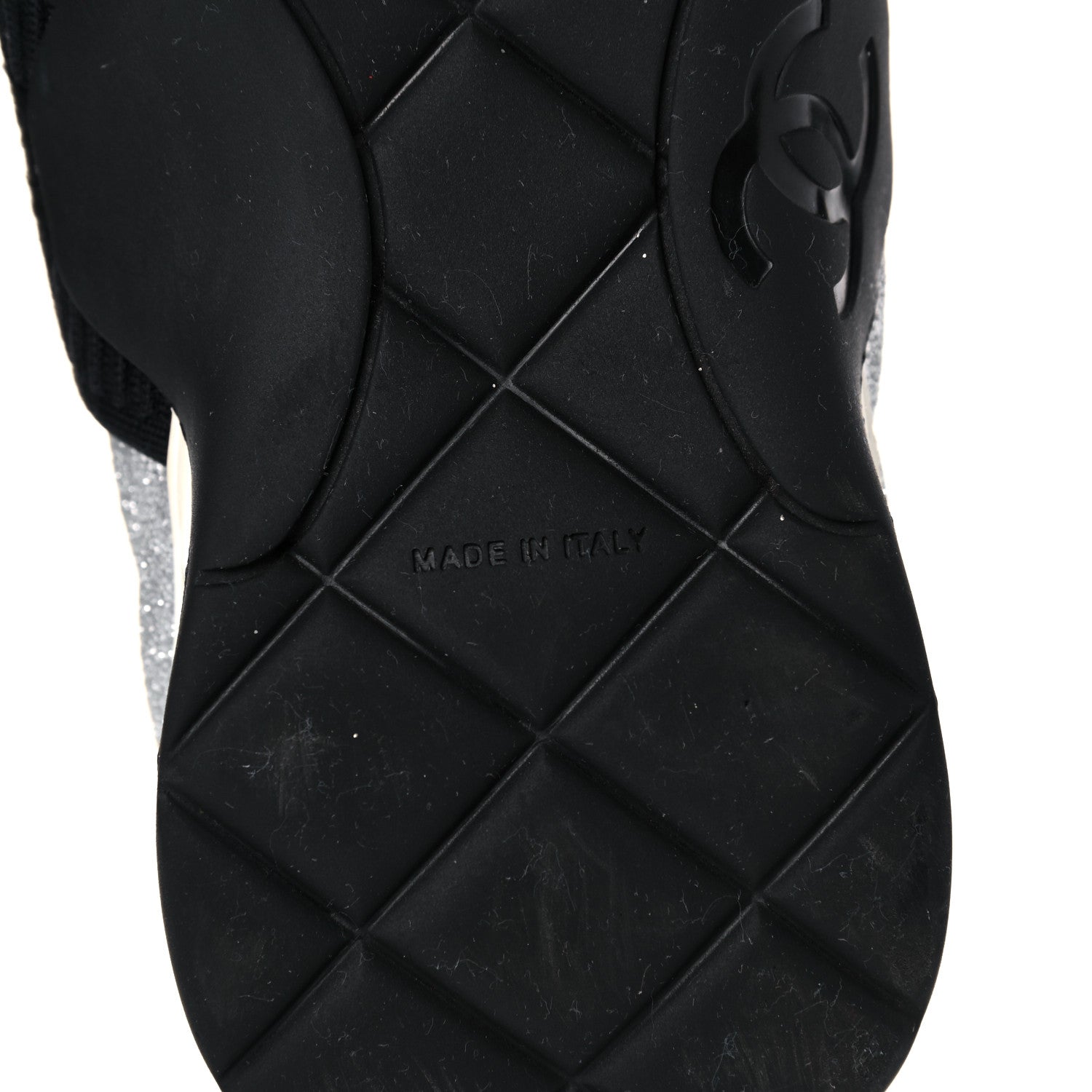 Chanel Glitter Stretch Fabric CC Sneakers 36.5 Black Silver 6 of 16