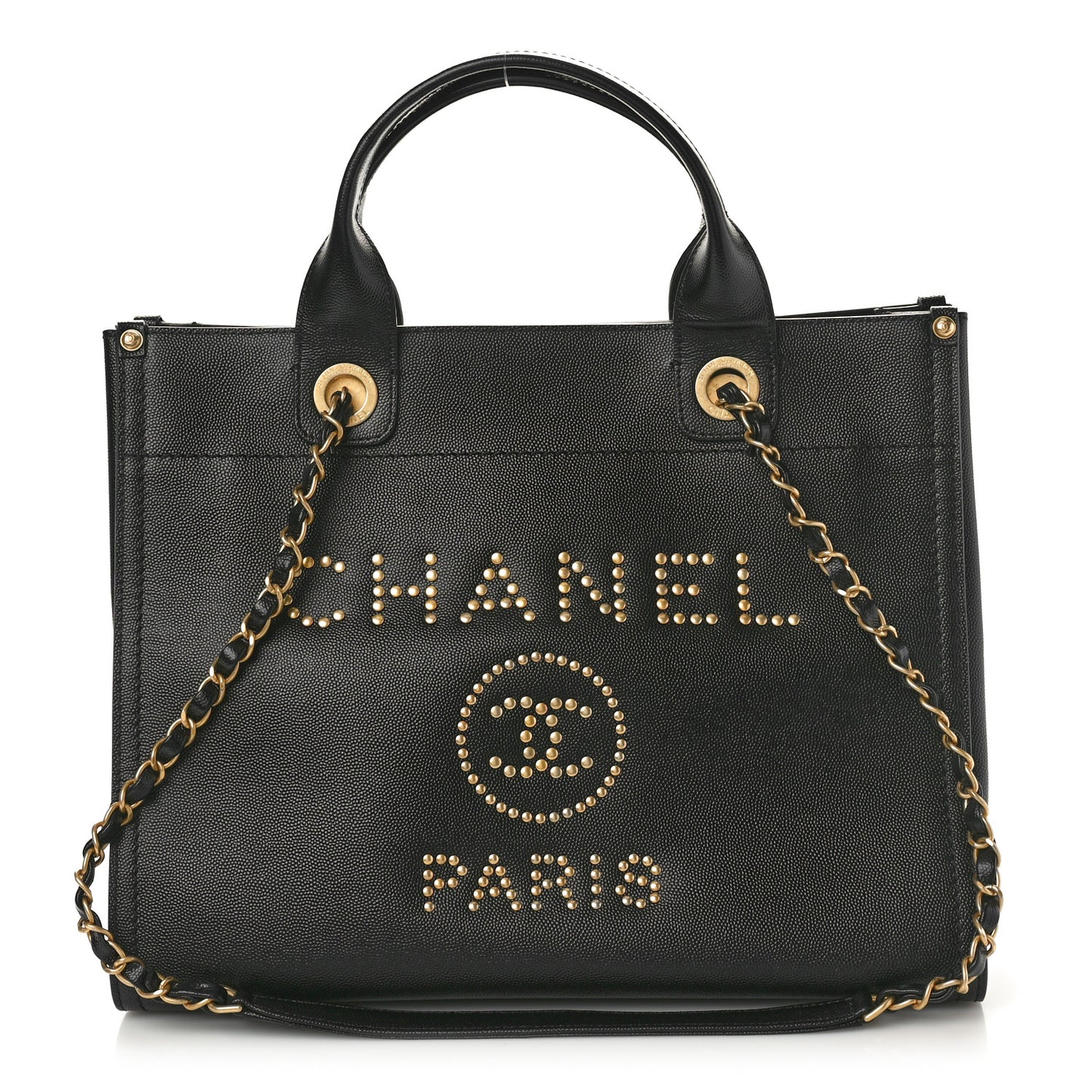 Caviar Small Studded Deauville Tote Black
