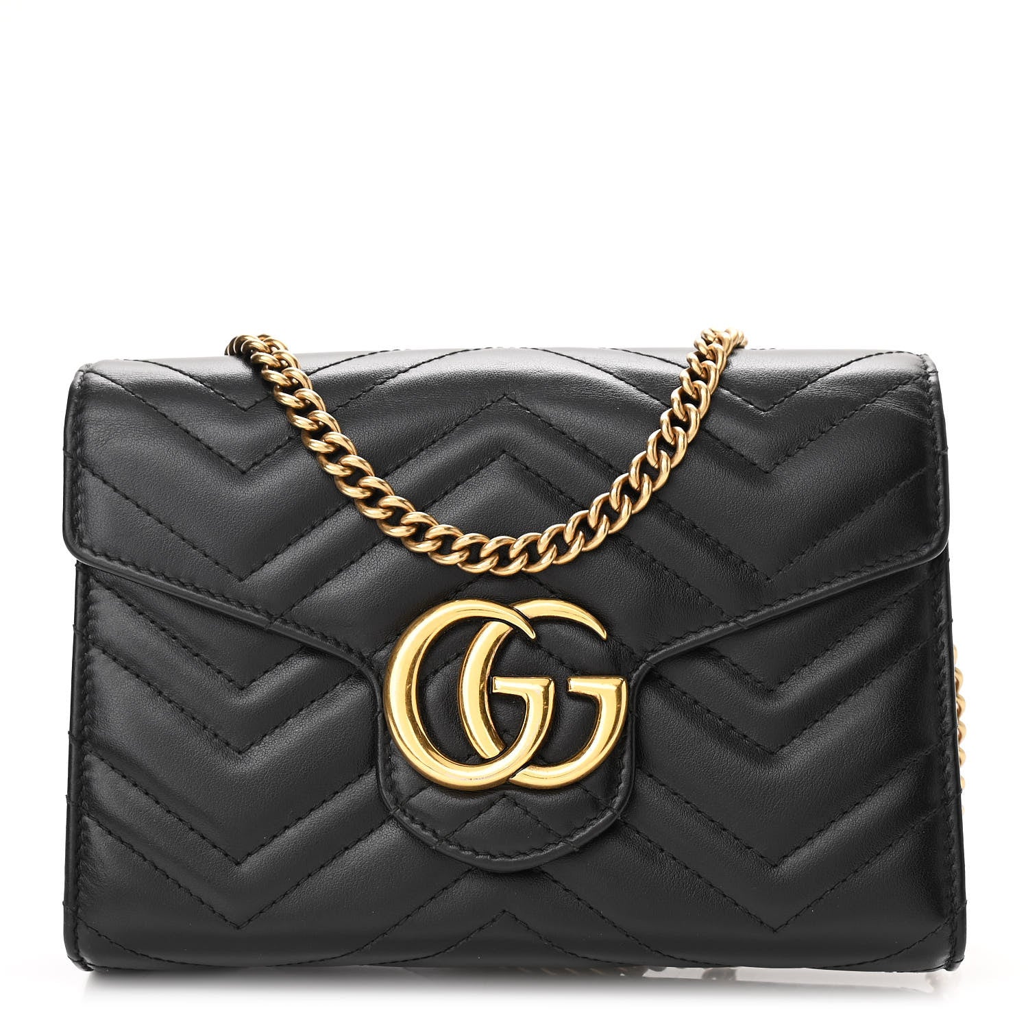 Gucci Calfskin Matelasse GG Marmont Chain Wallet Black 1 of 10