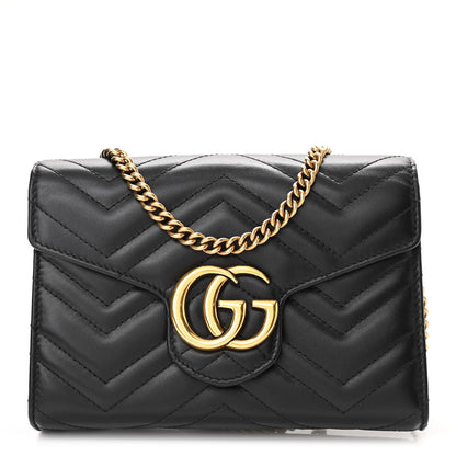 Gucci Calfskin Matelasse GG Marmont Chain Wallet Black 1 of 10