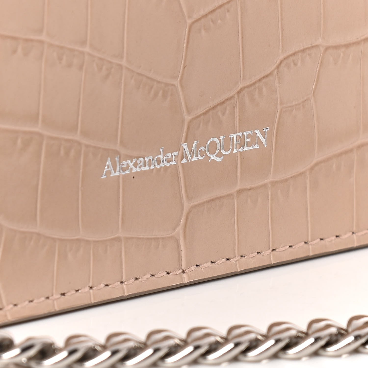 Alexander McQueen Calfskin Crocodile Embossed Skull Mini Crossbody Bag Beige 9 of 10