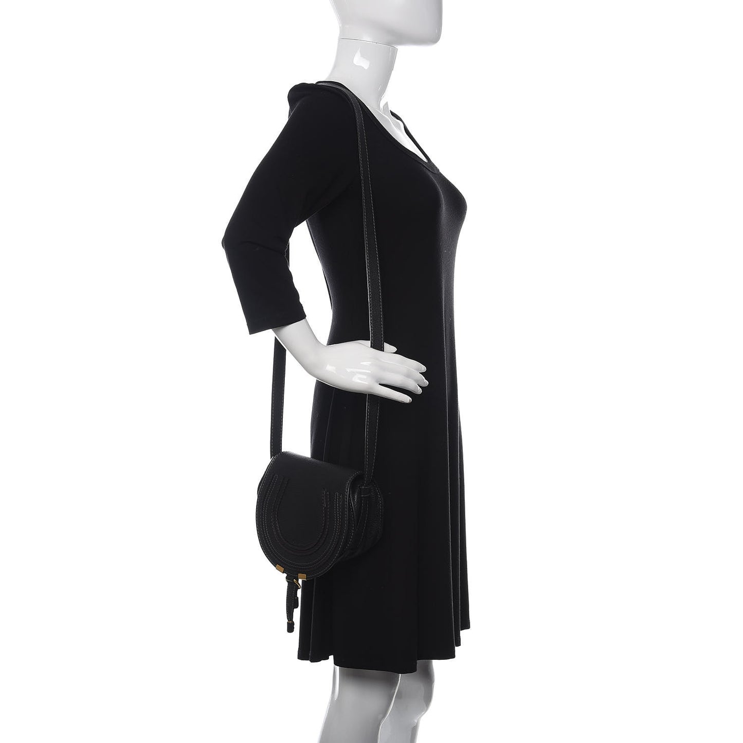 Calfskin Mini Marcie Round Crossbody Bag Black