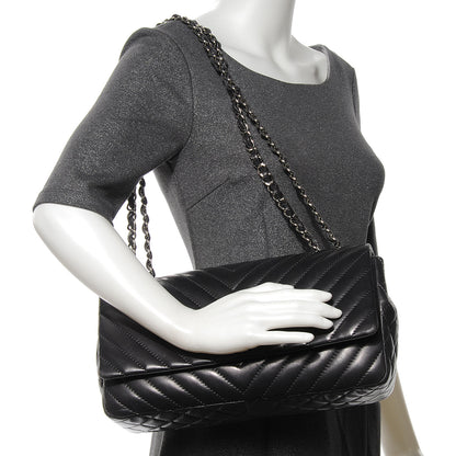 Chanel Lambskin Chevron Quilted Large Surpique Flap Dark Grey 2 of 8