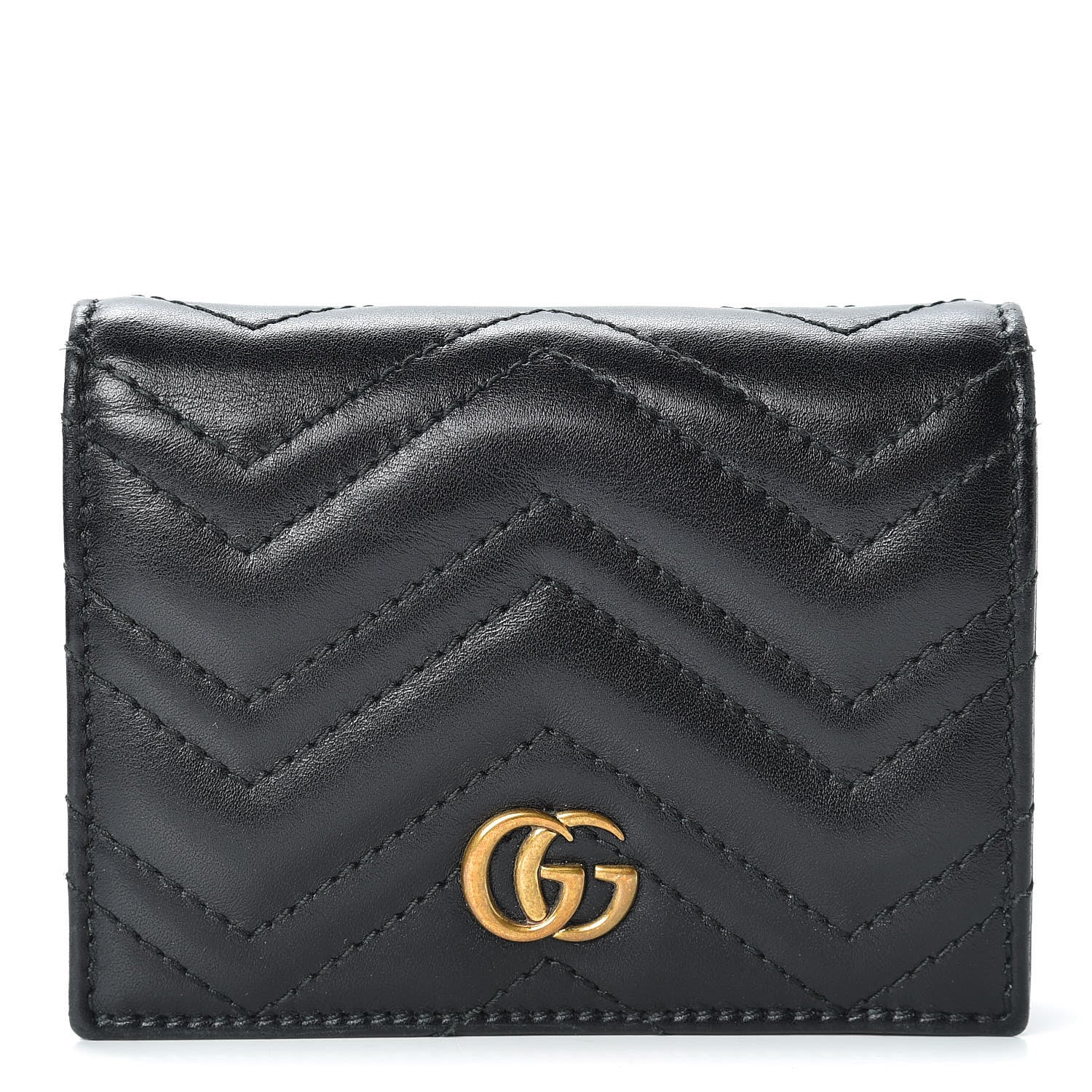 Gucci Calfskin Matelasse GG Marmont Card Case Wallet Black 1 of 11