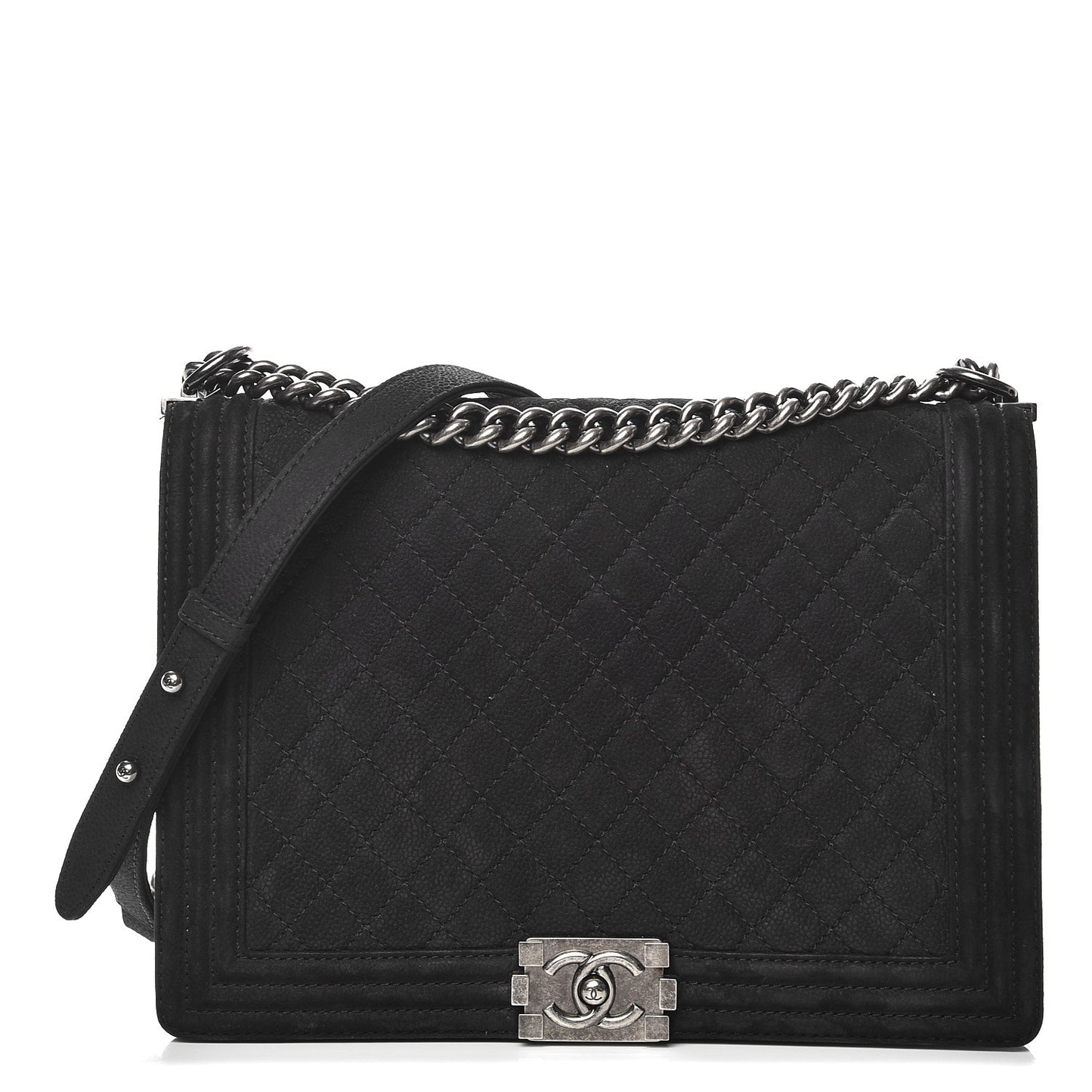 Iridescent Caviar Quilted Large Boy Flap Black