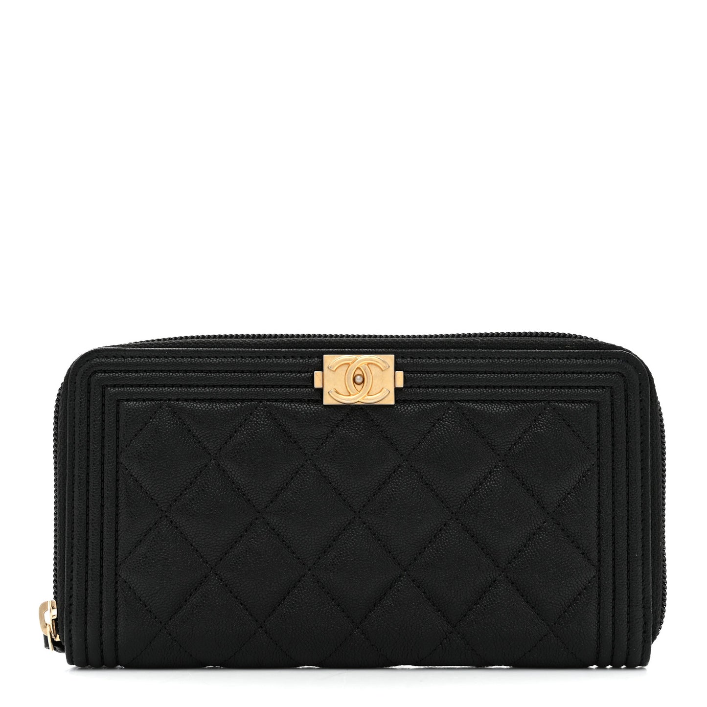 Caviar Quilted Boy Long Zip Around Wallet Black