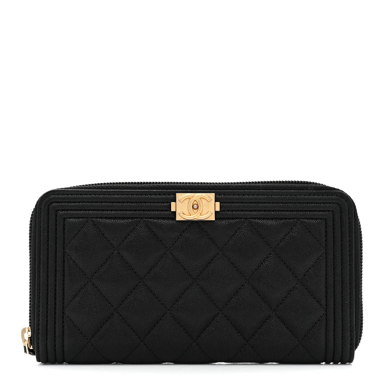 Chanel Caviar Quilted Boy Long Zip Around Wallet Black 1 of 9