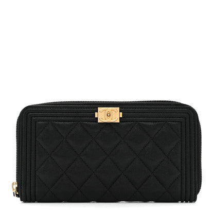 Chanel Caviar Quilted Boy Long Zip Around Wallet Black 1 of 9