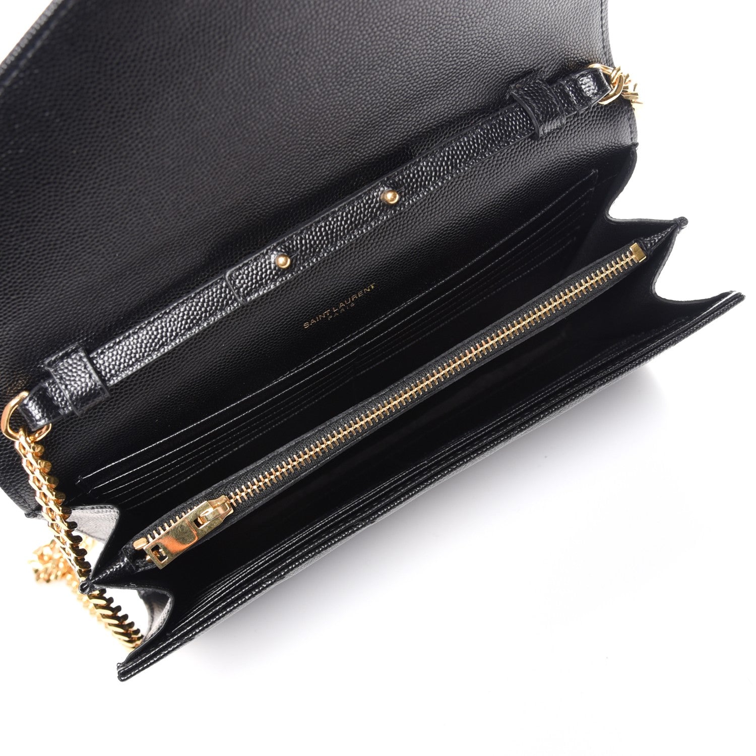 Saint Laurent Grain De Poudre Matelasse Chevron Monogram Chain Wallet Black 5 of 7