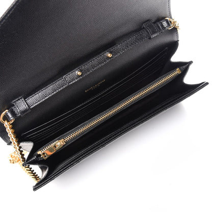 Saint Laurent Grain De Poudre Matelasse Chevron Monogram Chain Wallet Black 5 of 7