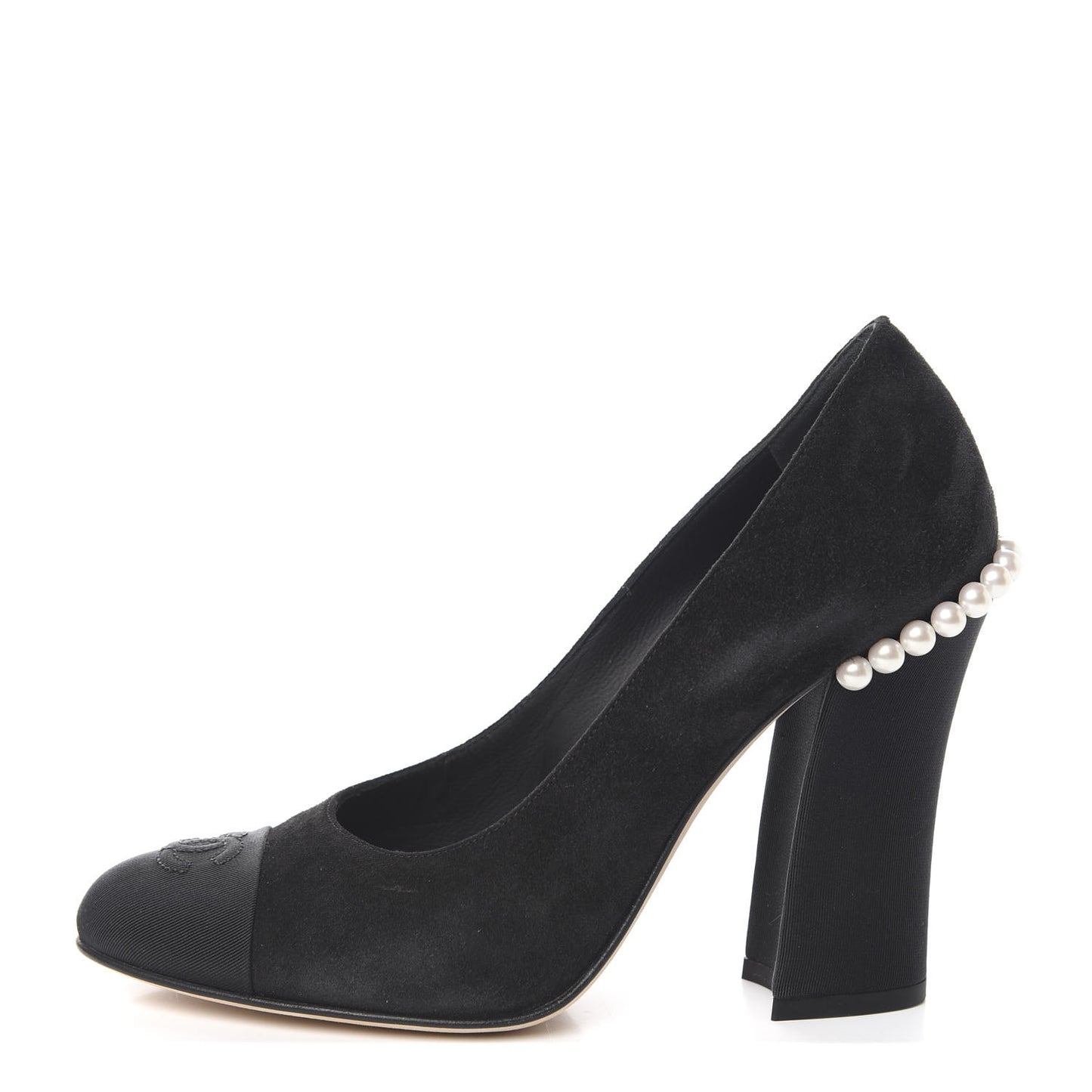 Suede Grosgrain Pearl CC Cap Toe Pump 37 Black
