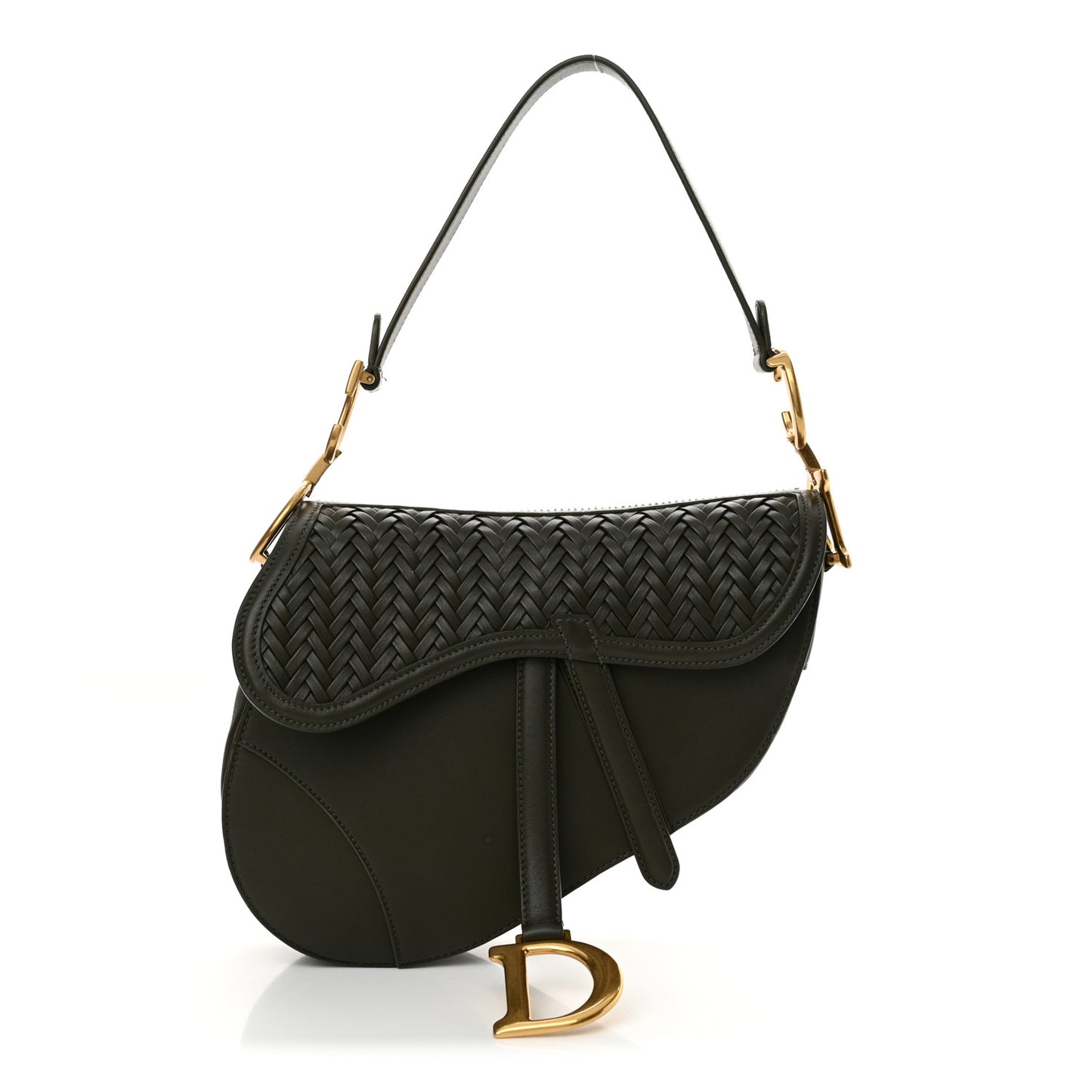Smooth Calfskin Braided Saddle Bag Dark Green