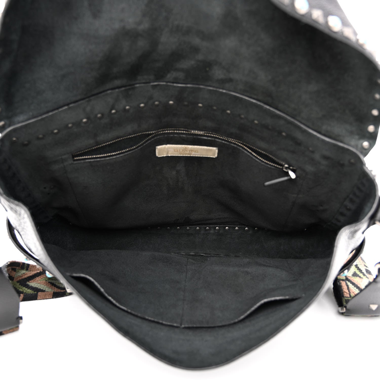 Valentino Garavani Pebbled Calfskin Rockstud Rolling Flap Messenger Bag Black 5 of 15