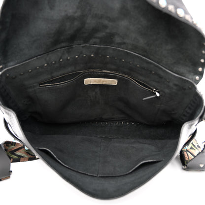 Valentino Garavani Pebbled Calfskin Rockstud Rolling Flap Messenger Bag Black 5 of 15