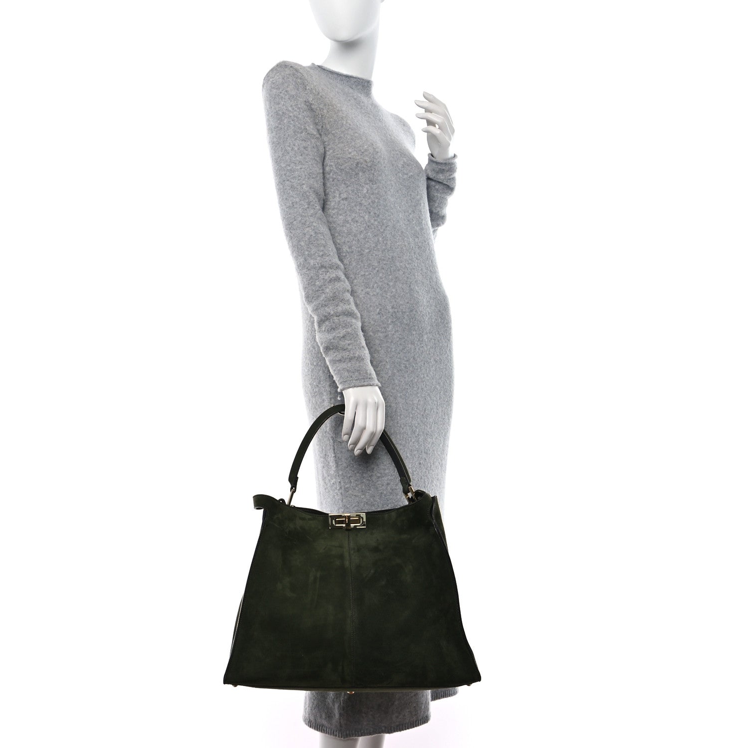 Fendi Camoscio Glazed Fabric FF 1974 Large Peekaboo X-Lite Amazzonia Mogano Panna 2 of 8