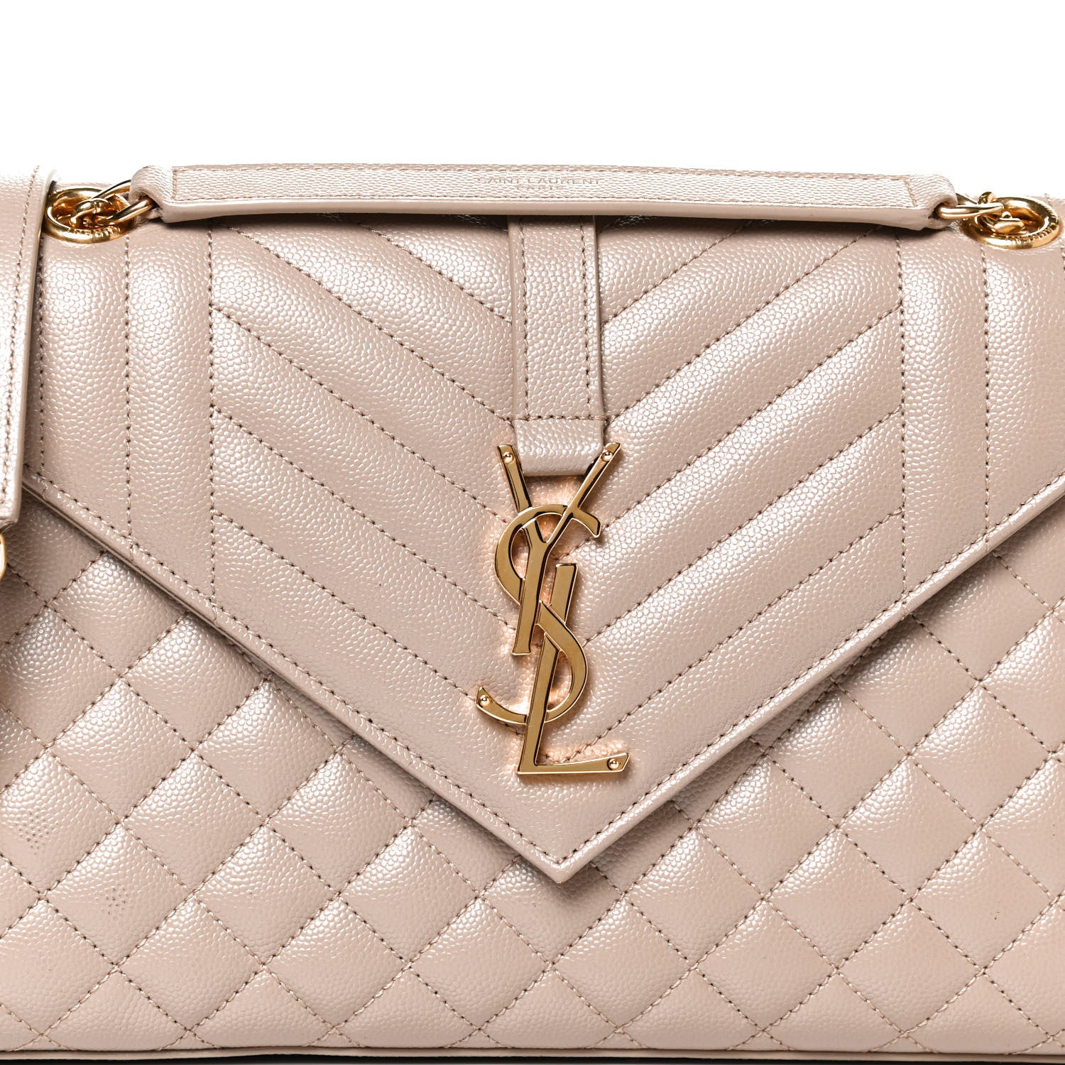 Saint Laurent Grain De Poudre Textured Mixed Matelasse Medium Triquilt Monogram Satchel Dark Beige 9 of 11