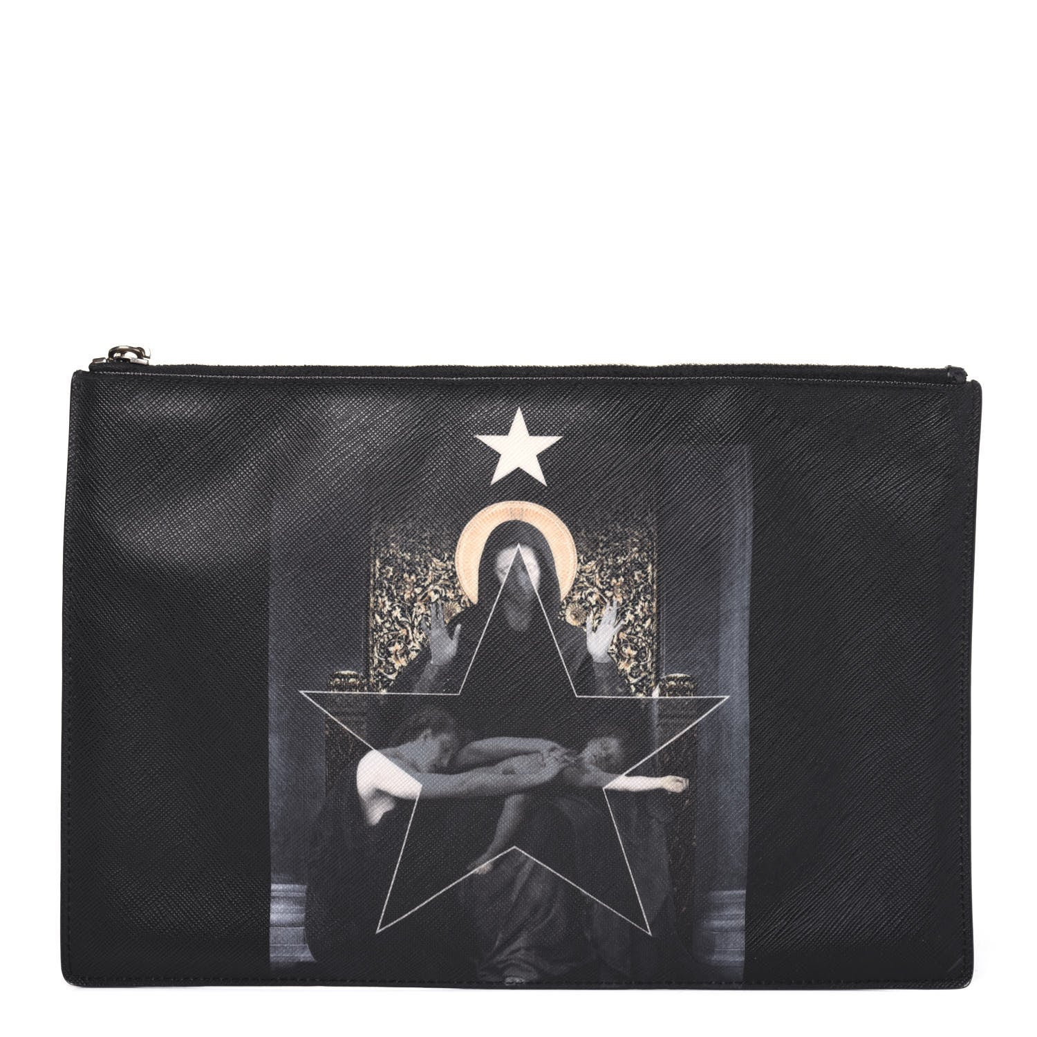 Givenchy Textured Coated Canvas Madonna Print Large Flat Zip Pouch 1 of 14
