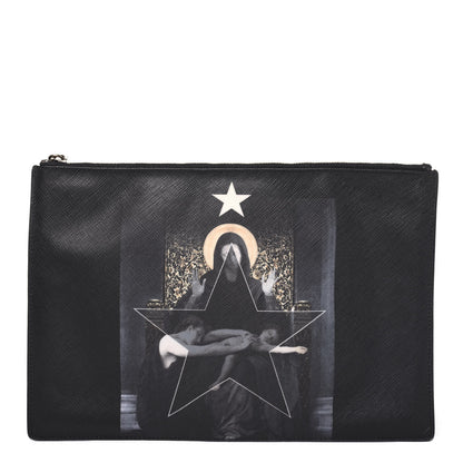Givenchy Textured Coated Canvas Madonna Print Large Flat Zip Pouch 1 of 14
