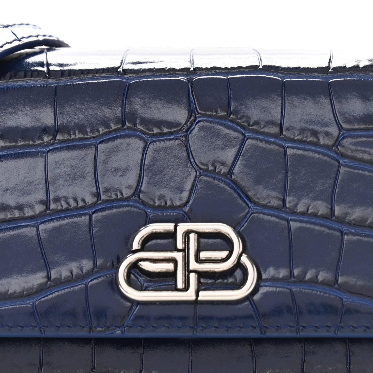 Shiny Calfskin Crocodile Embossed XS Sharp Top Handle Bag Navy