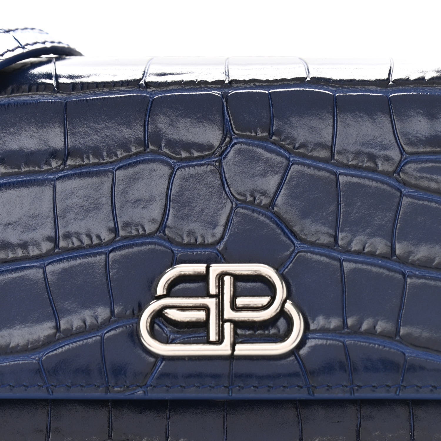 Balenciaga Shiny Calfskin Crocodile Embossed XS Sharp Top Handle Bag Navy 8 of 10