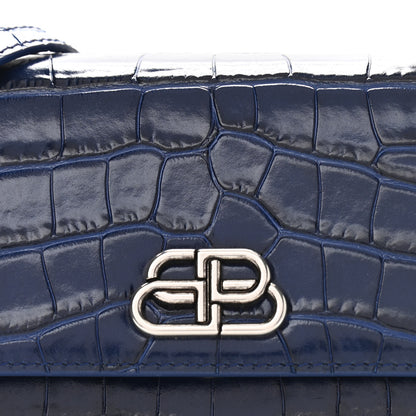 Balenciaga Shiny Calfskin Crocodile Embossed XS Sharp Top Handle Bag Navy 8 of 10