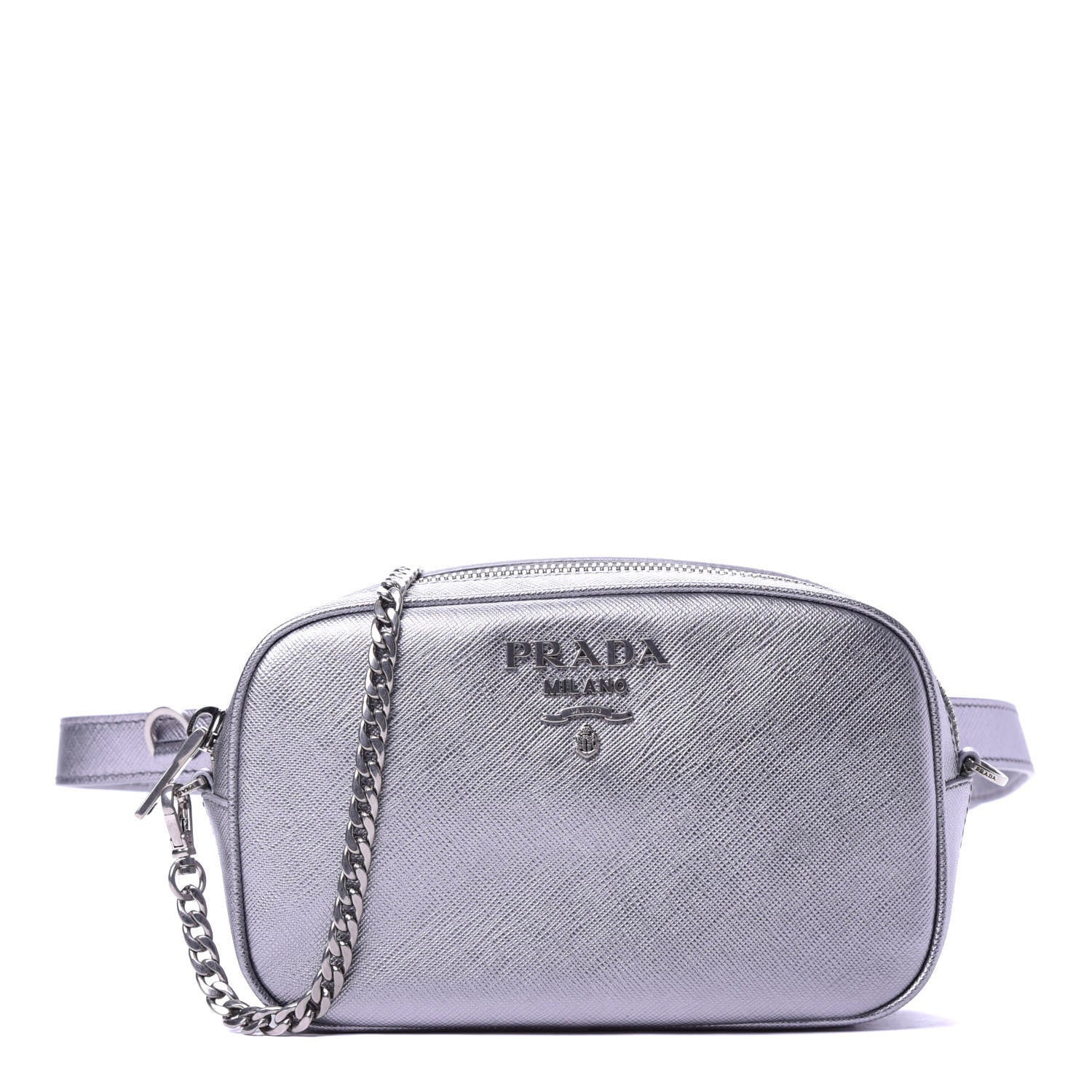 Prada Metallic Saffiano Belt Bag Silver 1 of 10