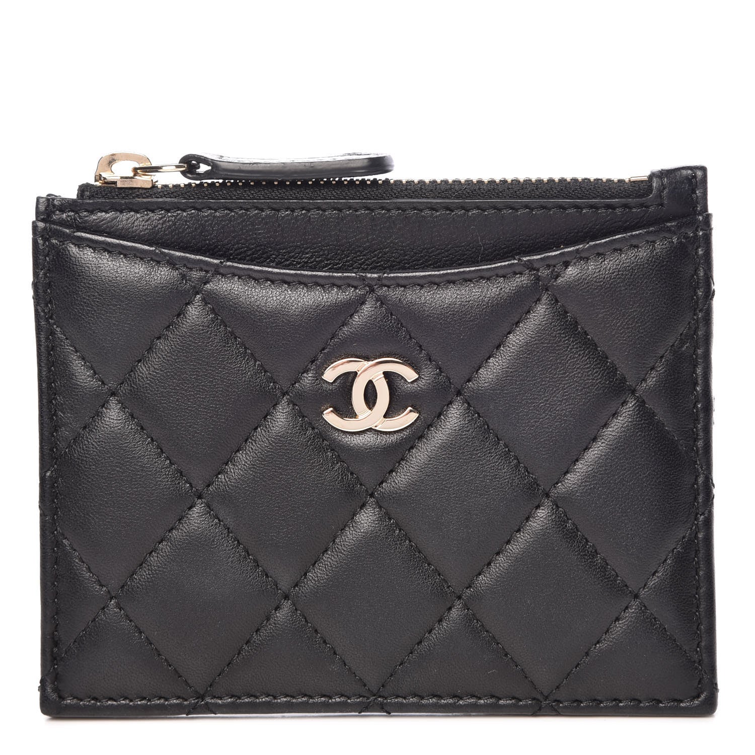 Chanel Lambskin Quilted Zip Card Holder Black 1 of 8