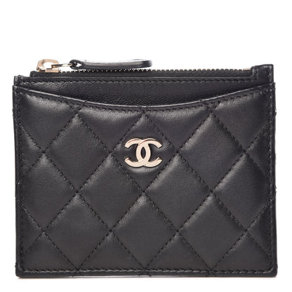 Chanel Lambskin Quilted Zip Card Holder Black 1 of 8