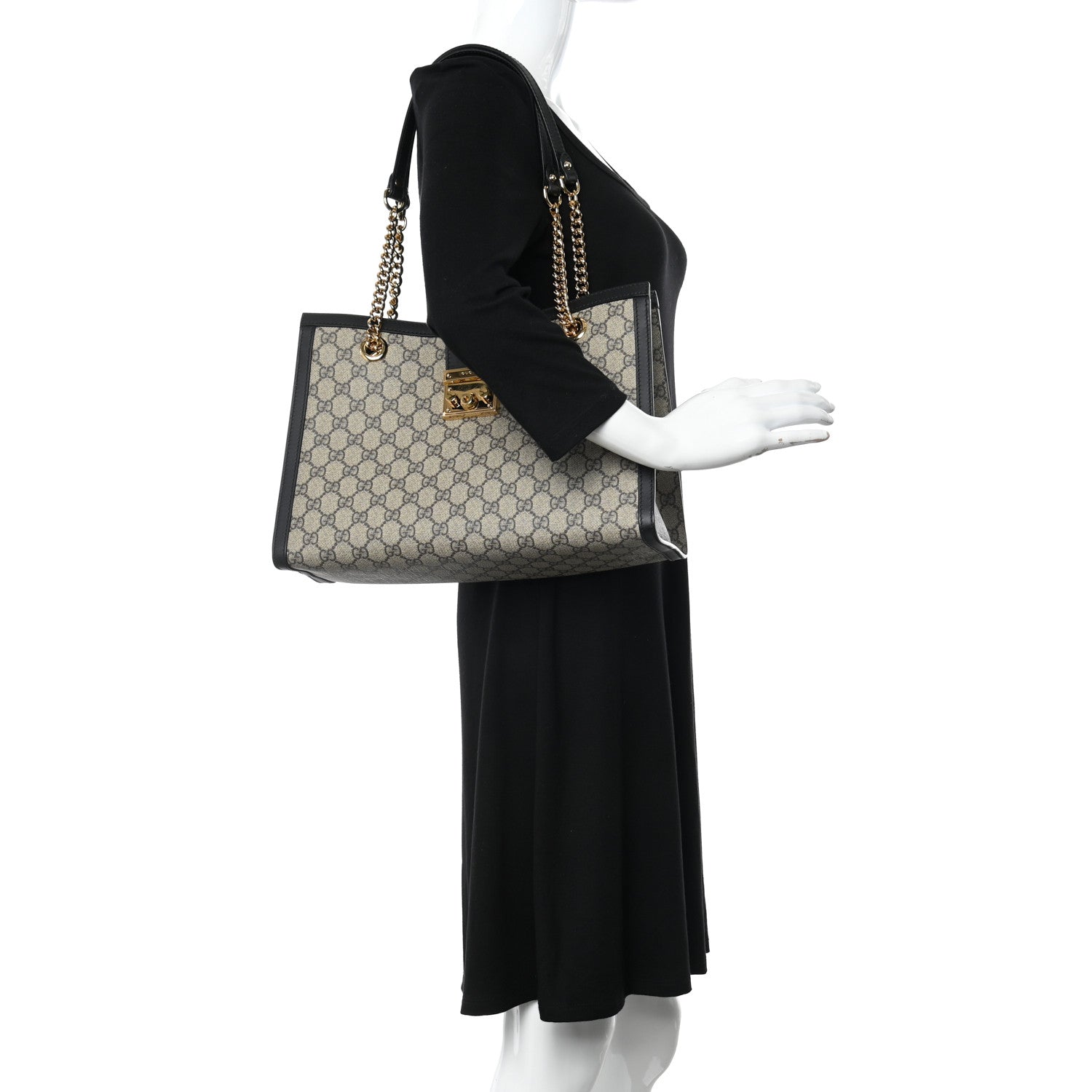 Gucci GG Supreme Monogram Medium Padlock Tote Black 2 of 11