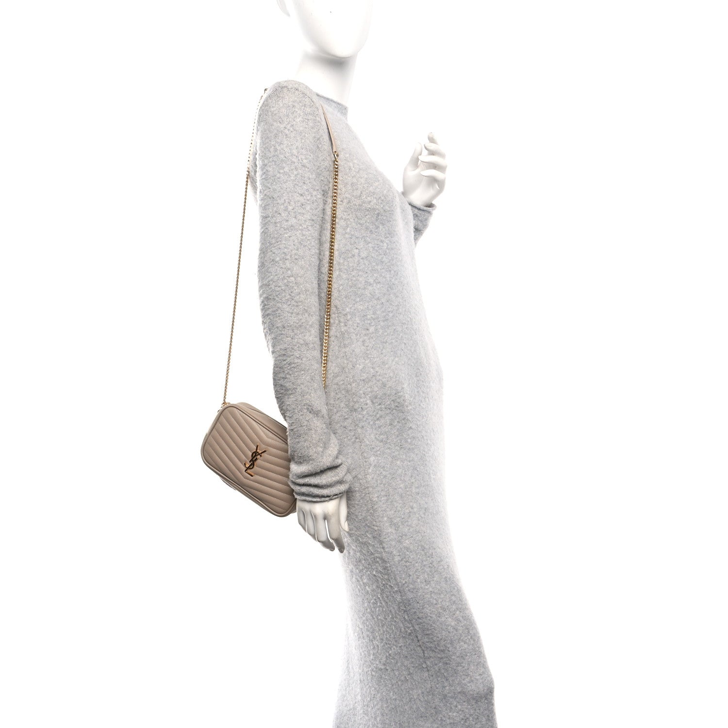 Saint Laurent Grain De Poudre Matelasse Monogram Mini Lou Camera Bag Dark Beige 2 of 10