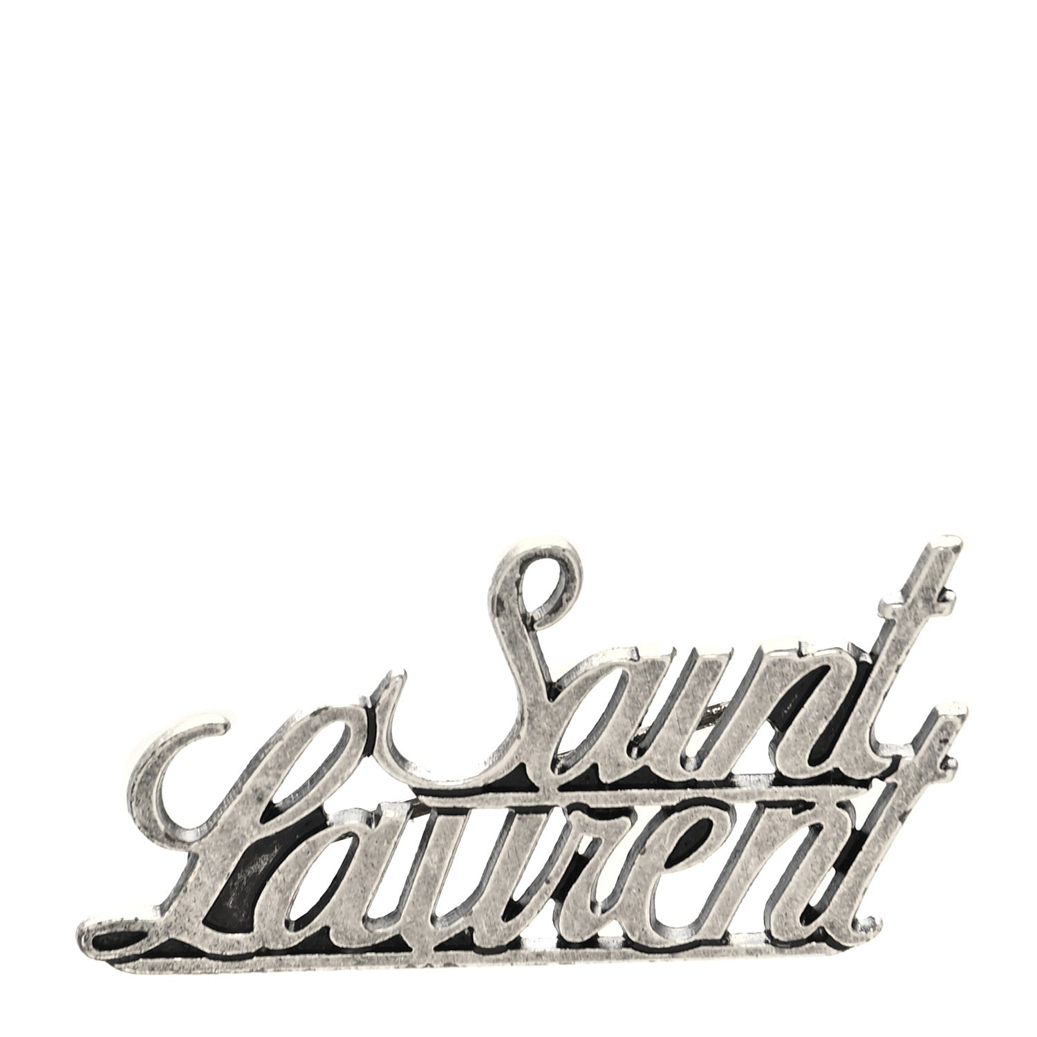 Saint Laurent Brass Metal Logo Brooch Silver 1 of 3