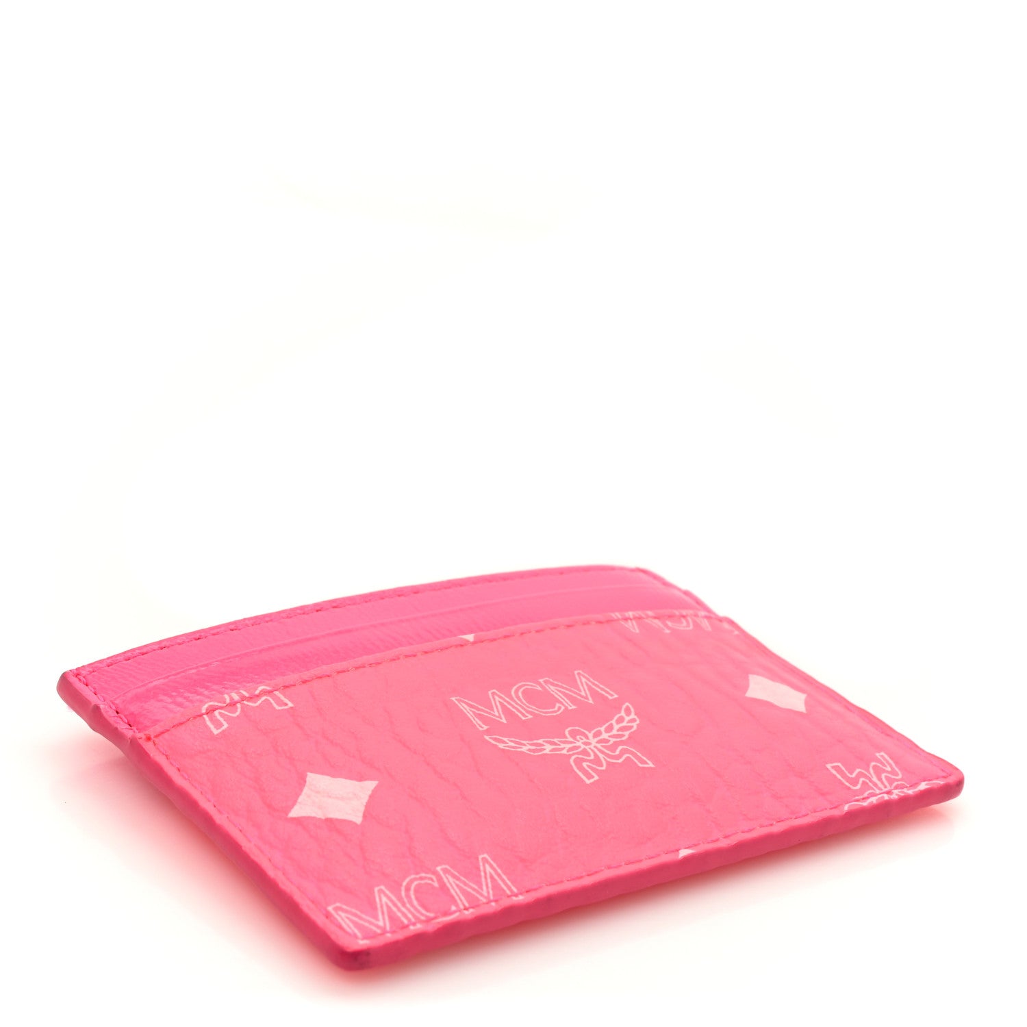MCM Calfskin Visetos Mini Card Case Neon Pink 4 of 10