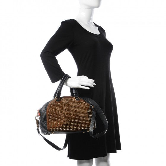 Christian Louboutin Calfskin Pony Hair Camo Spike Small Panettone Bowling Bag Black 2 of 13
