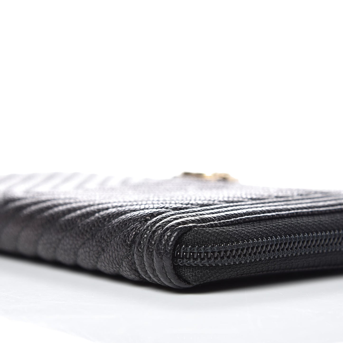Caviar Chevron Quilted Zip Around Boy Wallet Black