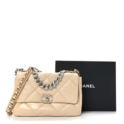 Chanel Lambskin Quilted Large Chanel 19 Flap Beige 10 of 10