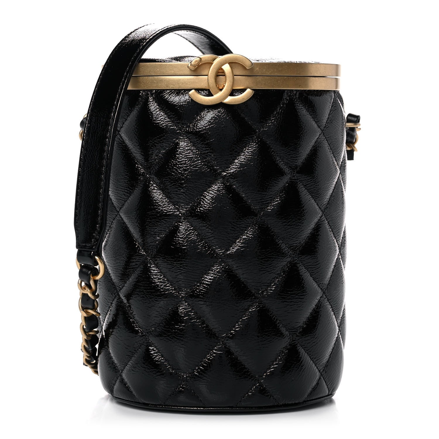 Chanel Distressed Patent Quilted Crown Box Bag Black 1 of 11
