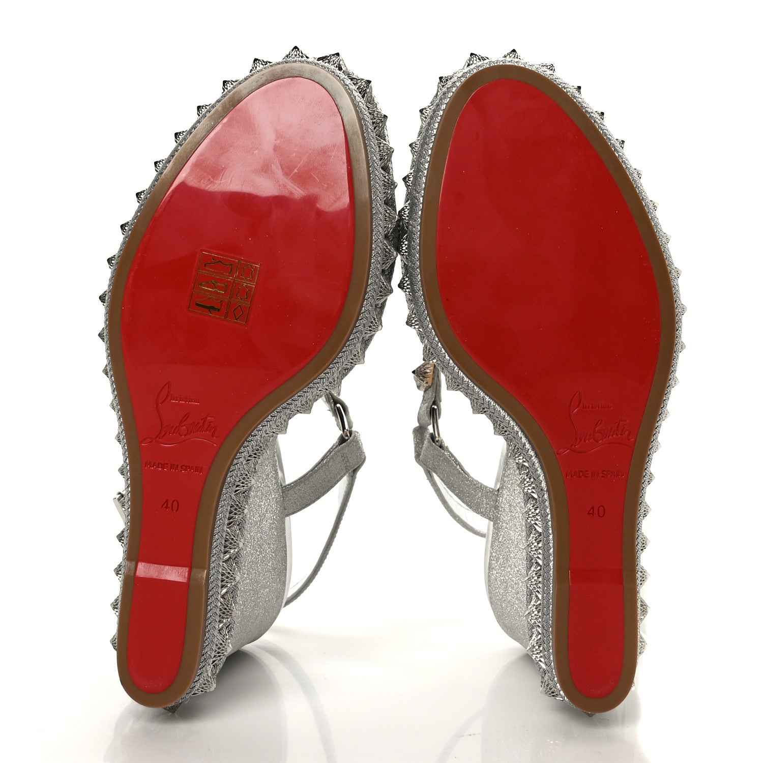 Christian Louboutin Mini Glitter Pira Ryad 110 Wedge Sandals 40 Silver 5 of 7