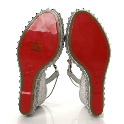 Christian Louboutin Mini Glitter Pira Ryad 110 Wedge Sandals 40 Silver 5 of 7
