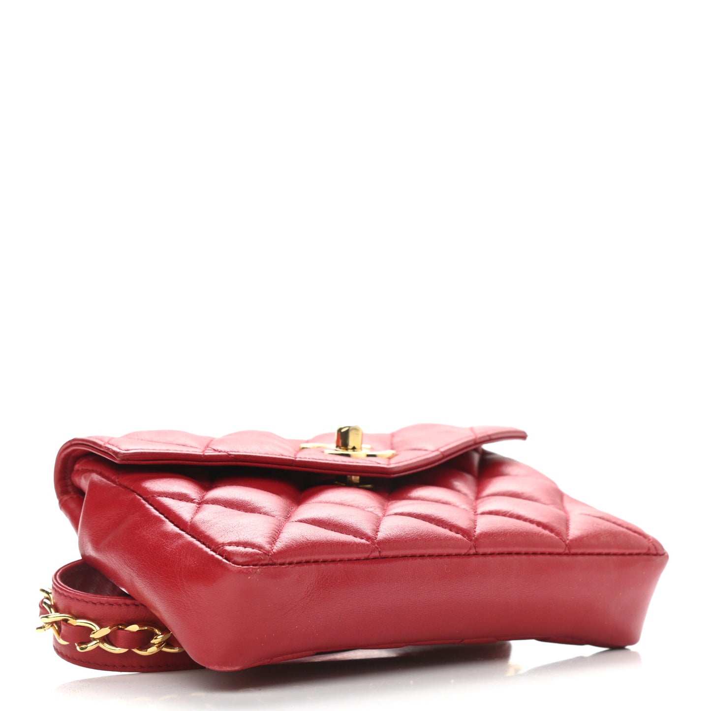 Lambskin Quilted Flap Waist Belt Bag 75 30 Red