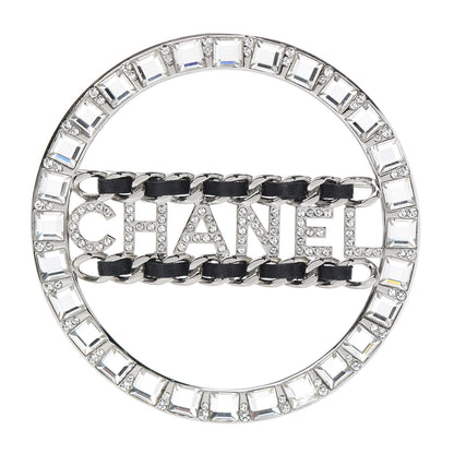 Chanel Lambskin Baguette Crystal Logo Brooch Black Silver 1 of 5